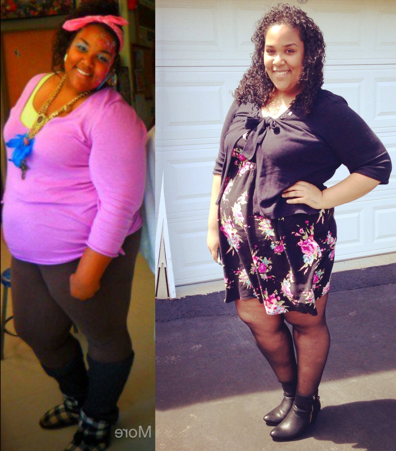 Hey I’m Jacqueline! Im 20 years old and 5’11” Left photo was me in high-school at my highest weight ever 385lbs Right photo was me on Easter 2014 at 315lbs I have been plateauing for last 4 months and its extremely hard to keep going when I feel as if nothing is happening but it is always good to look back to this photo and see how far I have come. If you would like to follow me along my journey, heres my blog.