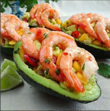 Stuffed Avocado with Prawns and Mango Salsa