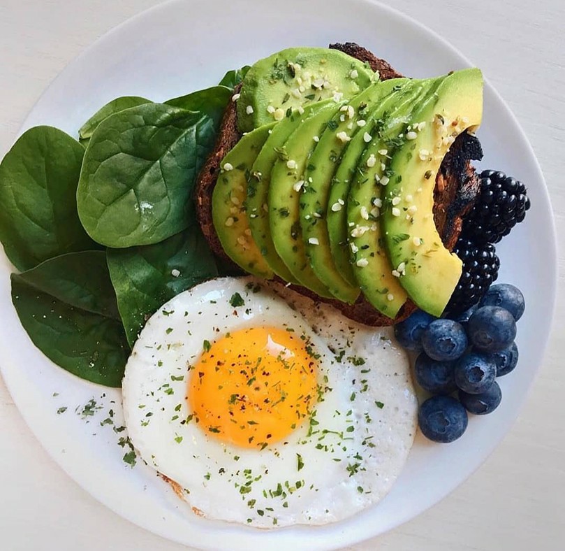 eggs with berries and avocado