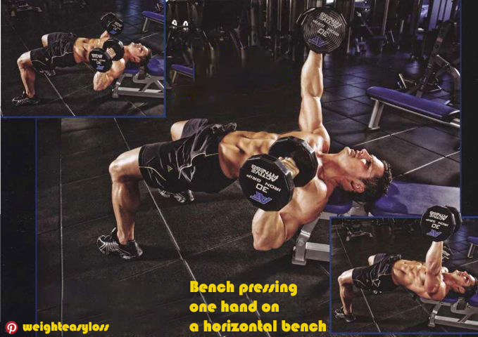 Bench pressing one hand on a horizontal bench