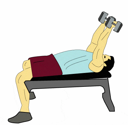 Extension of hands lying with dumbbells